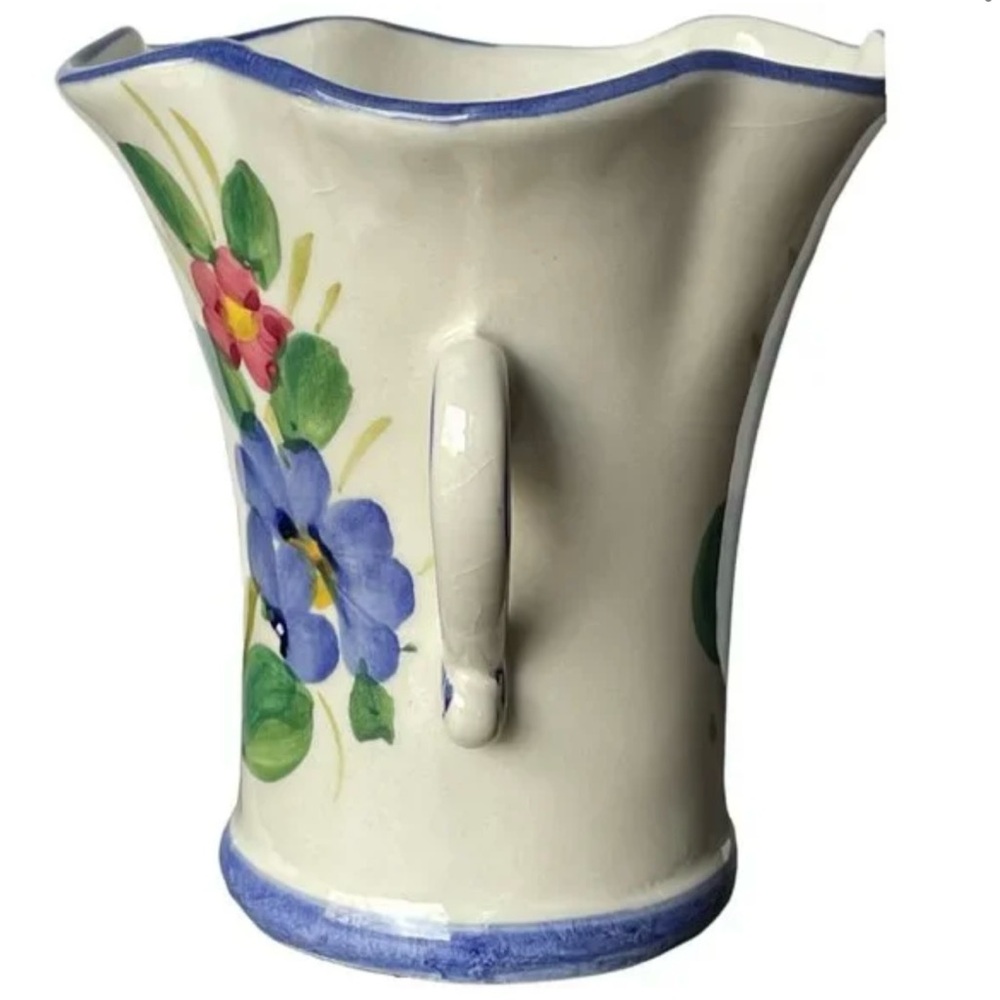Vtg FTD Ceramic VASE Handpainted
Flowers Italy both side Handle brilliant color - Picture 11 of 14